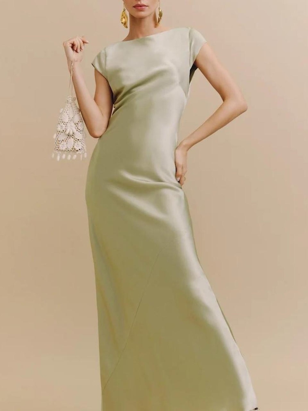 Reformation Satin Maxi Dress in Sage Green - Picture 6 of 9